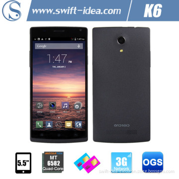3G Dual SIM Mtk6582 Quad Core Qhd 5.5 Inch Phone with 8.0MP Camera (K6)